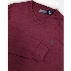 Chaps Sweater Mens XL Maroon Red V Neck Pullover Knit Embroidered Logo